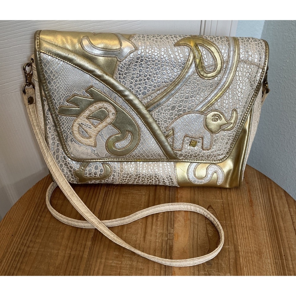 Vintage NAS BAG Alentino Elephant Patchwork Shoulder Bag Multicolor Faux Leather